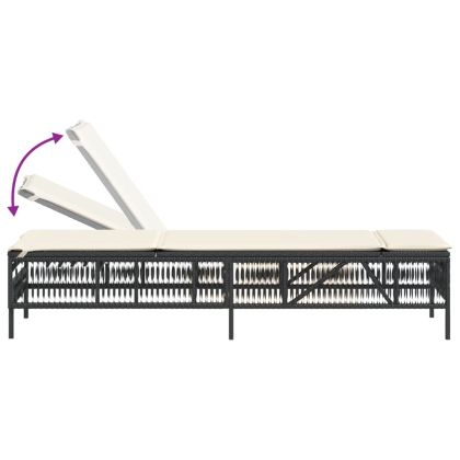 Шезлонги, 2 бр, с масичка, черни, полиратан