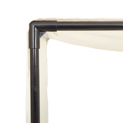 Двоен шезлонг с покрив и завеси бежов полиратан