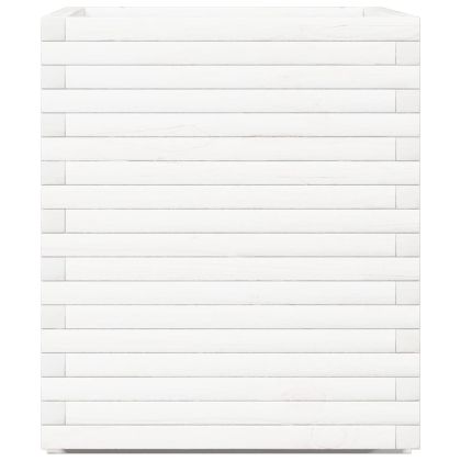 Градински сандък, бял, 60x60x72 см, масивна борова дървесина