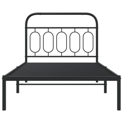 Метална рамка за легло с горна табла, черна, 107x203см