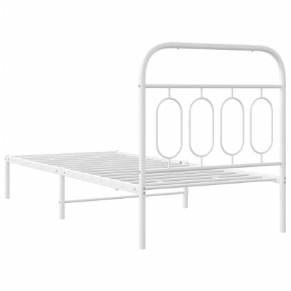 Метална рамка за легло с горна табла, бяла, 90x190 см