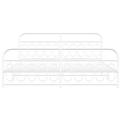 Метална рамка за легло с горна и долна табла, бяла, 200x200 см