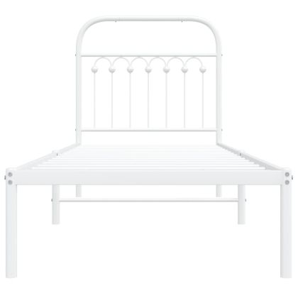 Метална рамка за легло, без матрак, с табла, бяла, 75x190 см