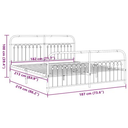 Метална рамка за легло с горна и долна табла, бяла, 183x213 см