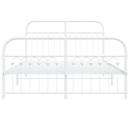Метална рамка за легло с горна и долна табла, бяла, 137x190 см
