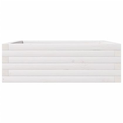 Градинска кашпа, бяла, 70x70x23 см, борово дърво масив