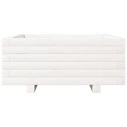 Градински сандък, бял, 60x60x26,5 см, масивна борова дървесина