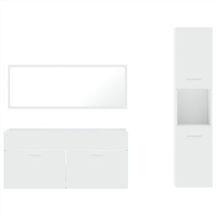 Комплект мебели за баня от 3 части, бял, инженерно дърво