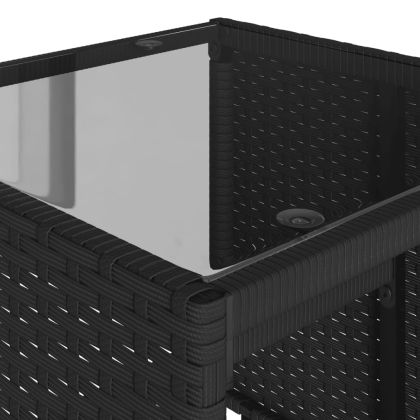 Градински диван от 4 части с възглавници, черен, полиратан