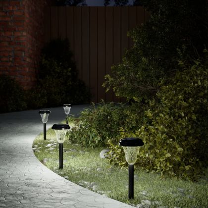 Соларни лампи за пътека със земни шипове, 12 бр, бяла