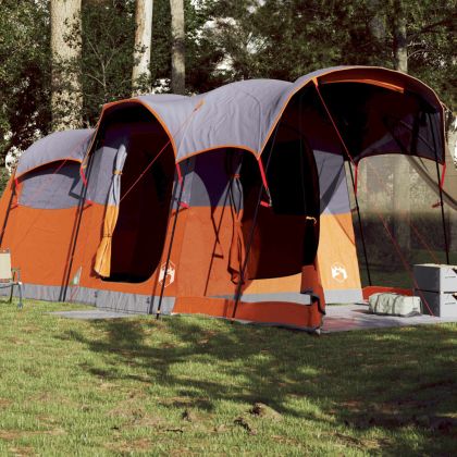 Семейна палатка тунелна 8 местна сиво-оранжева водоустойчива