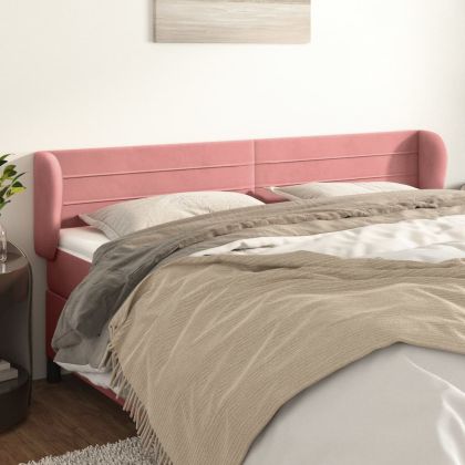 Горна табла за легло, розова, 163x23x78/88 см, кадифе