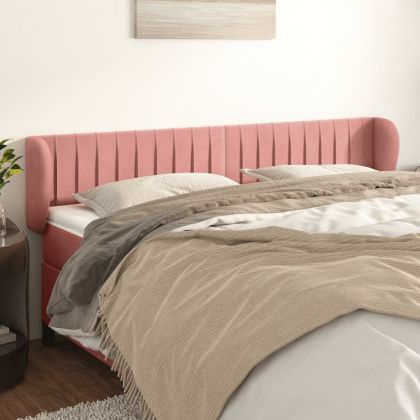 Горна табла за легло, розова, 183x23x78/88 см, кадифе