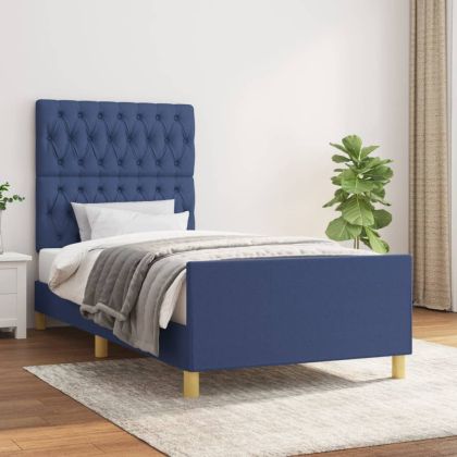 Рамка за легло с табла, синя, 90x200 см, плат