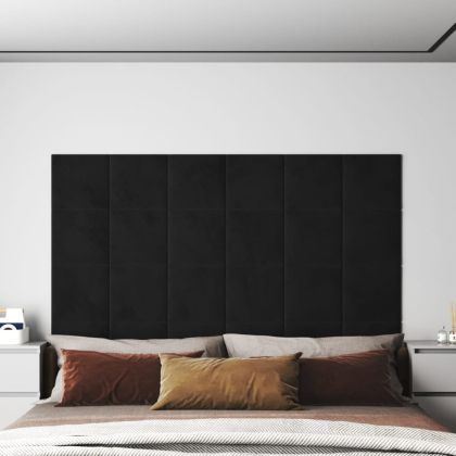Стенни панели, 12 бр, черни, 30x30 см, кадифе, 1,08 м²