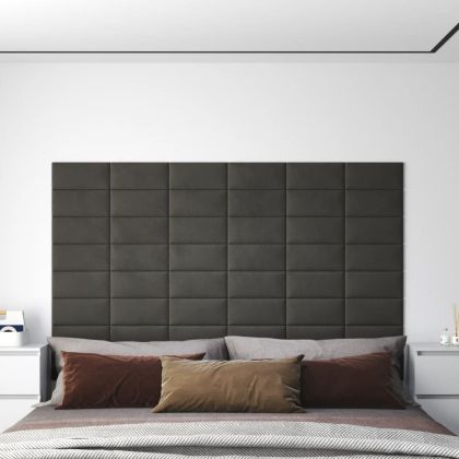 Стенни панели, 12 бр, тъмносиви, 30x15 см, кадифе, 0,54 м²