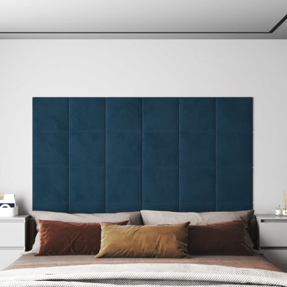 Стенни панели, 12 бр, сини, 30x30 см, кадифе, 1,08 м²