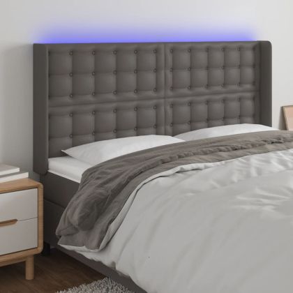 LED горна табла за легло, сива, 163x16x118/128 см