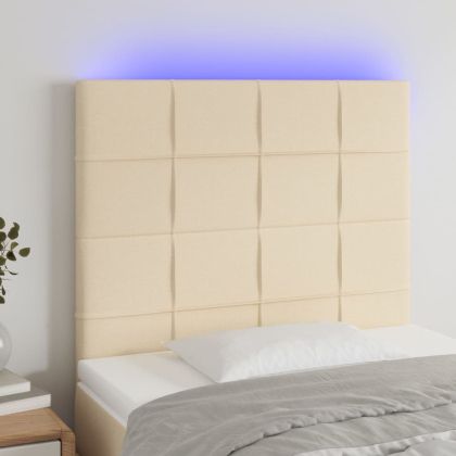 LED горна табла за легло, кремава, 100x5x118/128 см, плат