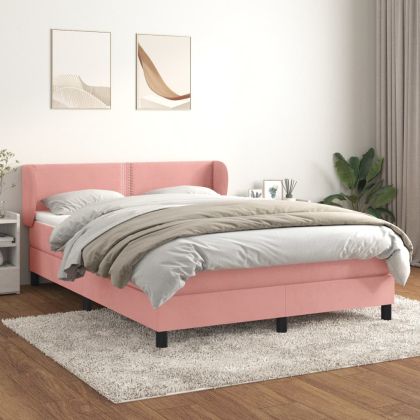 Боксспринг легло с матрак, розова, 140x190 см, кадифе