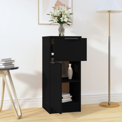 Сайдборд, черен, 30x30x70 см, инженерно дърво