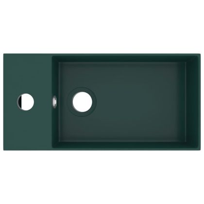 Мивка за баня с преливник, керамична, тъмнозелена