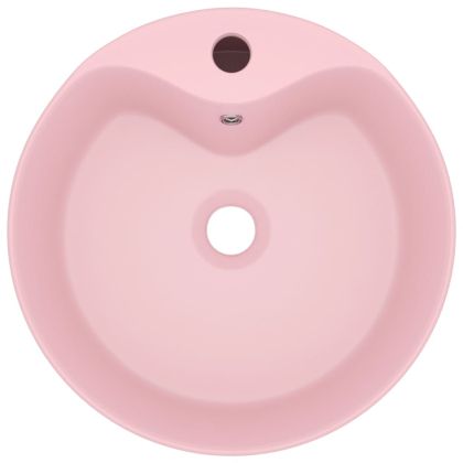 Луксозна мивка с преливник розов мат 36x13 см керамика