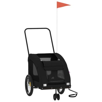 Ремарке за колело за любимци черно Оксфорд плат и желязо