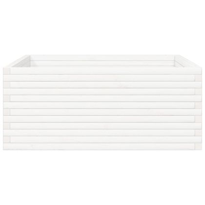 Градински сандък, бял, 110x110x46 см, масивна борова дървесина
