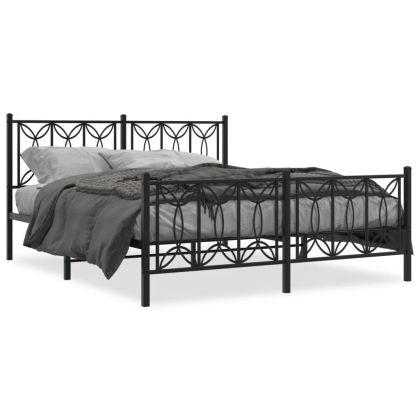 Метална рамка за легло с горна и долна табла, черна, 150x200 см