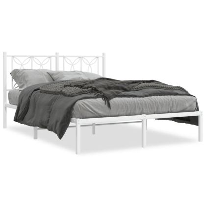 Метална рамка за легло с горна табла, бяла, 135x190 см