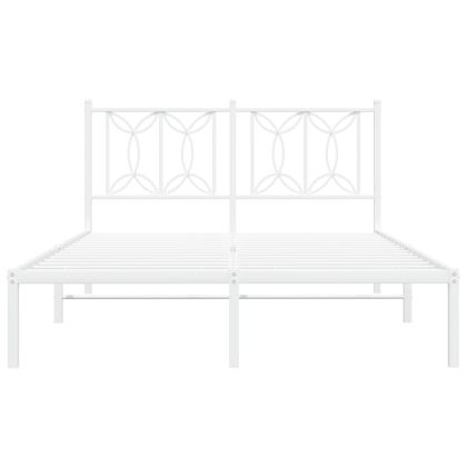 Метална рамка за легло с горна табла, бяла, 135x190 см
