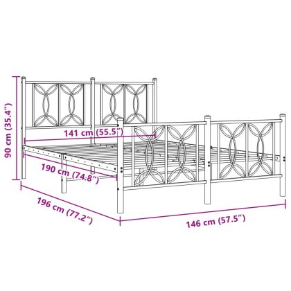 Метална рамка за легло с горна и долна табла, бяла, 140x190 см