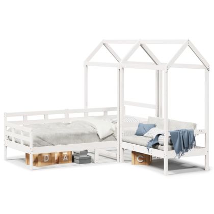Комплект дневно легло и пейка с покрив бял 80x200 см бор масив