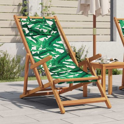 Сгъваем плажен стол, на листа, масивно дърво евкалипт и плат