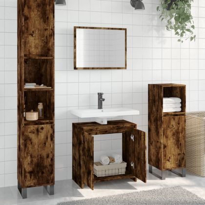 Комплект мебели за баня от 2 части, опушен дъб, инженерно дърво