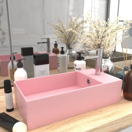 Мивка за баня с преливник, керамична, матово розова
