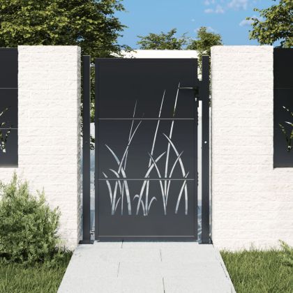 Градинска порта, антрацит, 105x130 см, стомана, дизайн с трева