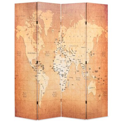 Сгъваем параван за стая, 160x170 см, карта на света, жълт