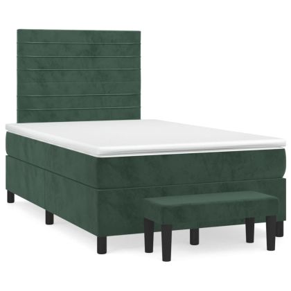Боксспринг легло с матрак, тъмнозелено, 120x190 см, кадифе