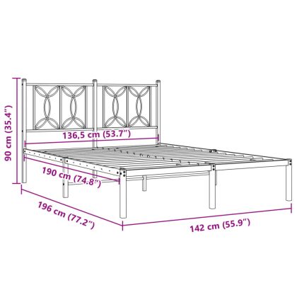 Метална рамка за легло с горна табла, черна, 135x190 см