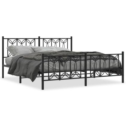 Метална рамка за легло с горна и долна табла, черна, 180x200 см