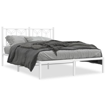 Метална рамка за легло с горна табла, бяла, 140x200 см