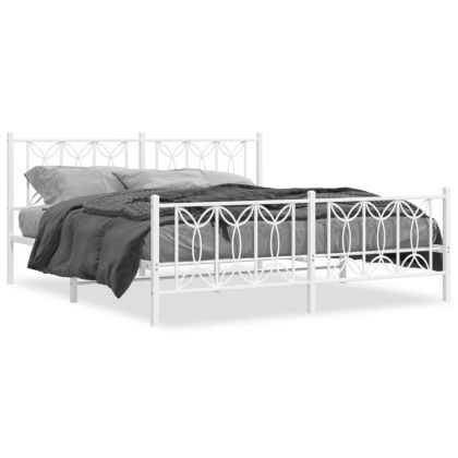 Метална рамка за легло с горна и долна табла, бяла, 180x200 см