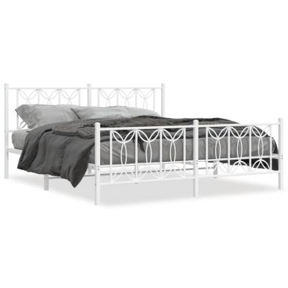 Метална рамка за легло с горна и долна табла, бяла, 183x213 см