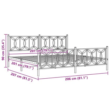 Метална рамка за легло с горна и долна табла, бяла, 200x200 см