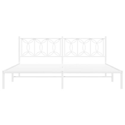 Метална рамка за легло с горна табла, бяла, 200x200 см