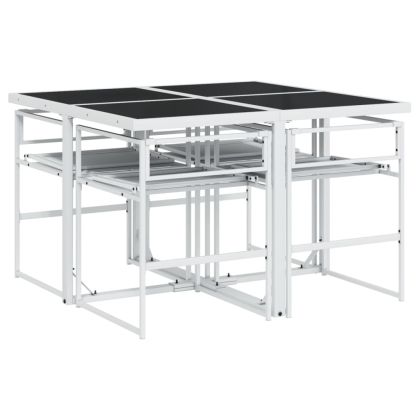 Градински комплект от 5 части, с възглавници, бял, текстилен