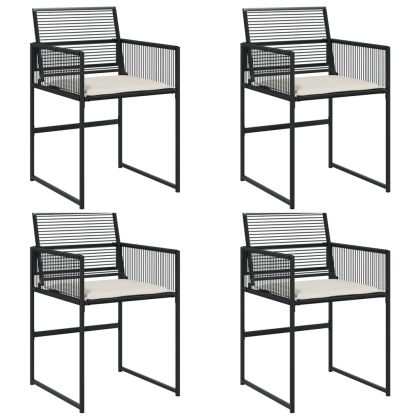 Градински столове с възглавници, 4 бр, черен, полиратан