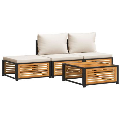 Градински диван от 4 части, с възглавници, масивна акация